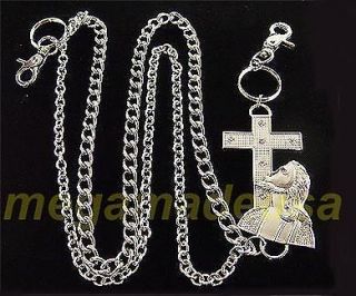 HIP HOP Mens Jesus God Cross Rhinestones Double Jean Wallet Key Chain