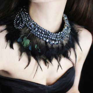   style jewellery faux feather gemstone choker bib collar necklace
