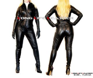 leather catsuit w 2 way zipper custom made size brand new