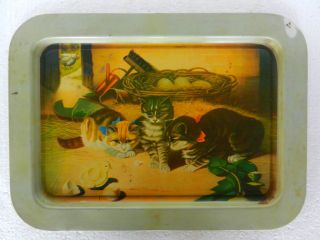 vintage cat kittens litho print serving tray plate from india
