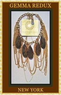 GEMMA REDUX NY Luce Necklace Teardrop Jasper stones & 24kt Gold plt 