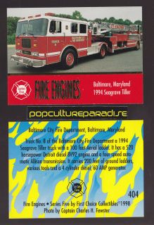   TILLER 100 AERIAL LADDER FIRE TRUCK ENGINE CARD Baltimore, MD