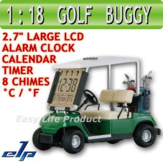 mini green golf cart buggy alarm clock thermometer c f