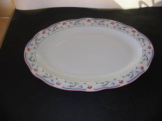 gibson oval platter with red blue flowers on rim returns