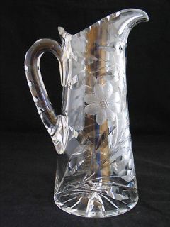 ANTIQUE AMERICAN BRILLIANT CUT GLASS CRYSTAL ABP LARGE PITCHER DAISY 