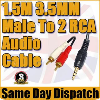   Male Headphone Jack to 2x RCA Twin Phono Auxiliary Input Cable MP3 DVD