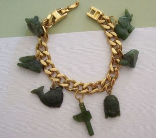 rare vintage monet chunky jade animals fish charm bracelet time