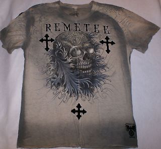 remetee affliction skull with eyes t shirt size small