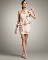 NEW Marchesa Notte One Shoulder Cascading Ruffle Pink Silk Dress 10