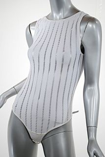 WOLFORD White Linear Cutout S/L Bodysuit/THONG​ Nylon Blend NICE 
