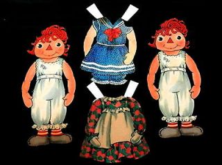 Two Vintage RAGGEDY ANN Paper Dolls with Two Dresses   Older Style 