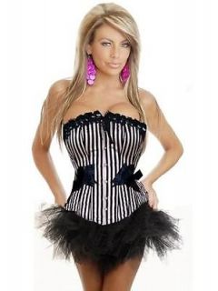 White & Black Burlesque Moulin Rouge Corset & Tutu Skirt Fancy Dress 