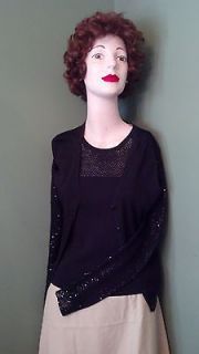 Marisa Christina Elegant Black Two Piece Sequined Sweater Set. Size 