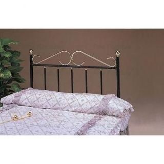 QUEEN SIZE BLACK FINISH IRON HEADBOARD WITH BRASS S DESIGN ** Free 