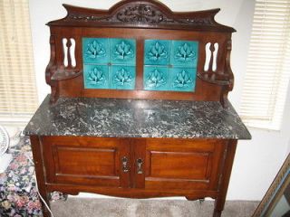 1900S ANTIQUE ENGLISH DRESSER WITH MARBLE AND PATIO TILES   $950