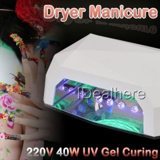 White 220V 40W LED UV Gel Curing Dryer Manicure Nail Art Lamp