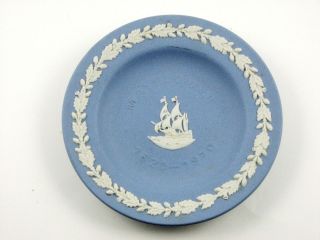 Wedgwood Jasperware Mayflower Collector Plate/Dish   White on Blue