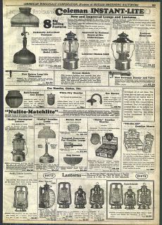 1930 AD Coleman Instant Lite Lamps Lanterns Dietz Beacon Hy Lo Nulite 