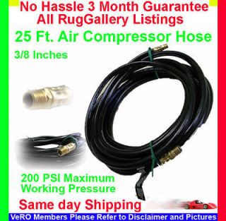 Air Compressor Inflator Pressure Hose 25 Ft 200 PSI 3/8 In Male 