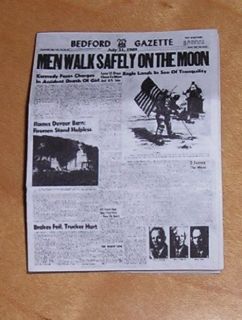 Dollhouse miniature newspaper MEN WALK ON THE MOON JULY 1969