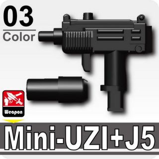 Black Mini Uzi w/ silencer pistol assault rifle swat works w/ minifigs 