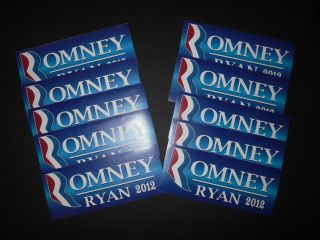 ROMNEY RYAN Set of TEN Bumper Stickers    Mint