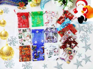 12/25/50/100PCS Glitter CHRISTMAS Organza Bags/Pouches 12x9cm 4.75x3 
