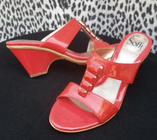   LEATHER Wedge HEELS Sandals 7.5  JEWELS HOT CORAL Awesome
