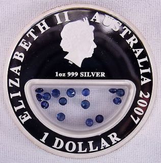 2007 Treasures of Australia Sapphires 1 Oz .999 Silver Proof Coin 