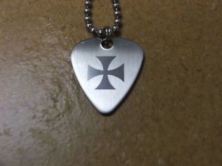Stainless Steel guitar pick necklace Iron Cross engraved artwork 24 