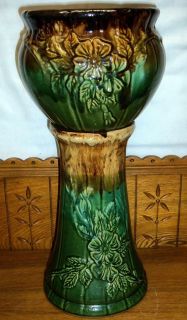 Floral Vintage Robinson Ransbottom Art Pottery Jardiniere & Pedestal 