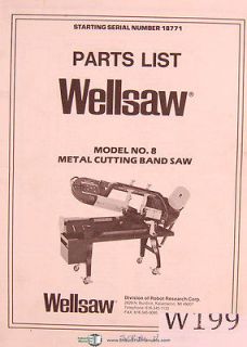 Wellsaw Model No. 8, Metal Cutting Bandsaw, Parts List Manual