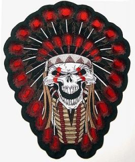 indian chief skull motorcycle vest back patch 
