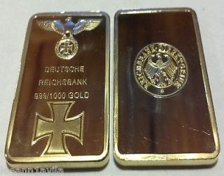 1DAY 1 .OZ GERMAN .999 PURE 24K GOLD CLAD 3RD REICH IRON WWI WWII 