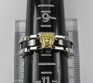 18k Gold Medusa Versace Style Ring 316L Stainless Steel Black Onyx 