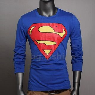 Funny Mens Long Sleeve Superman Super Hero T Shirt Round Neck Tops Tee 