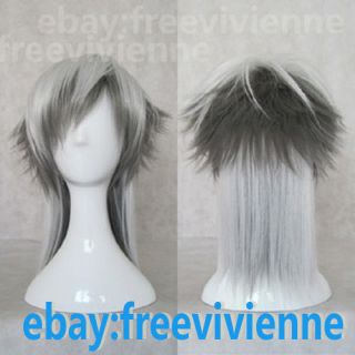 New Fashion 45CM Gray White Mix Anime Cosplay Wig + Free Wig Cap