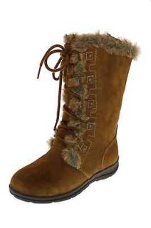 White Mountain NEW Toba Tan Suede Faux Fur Lined Lace Up Mid Calf 