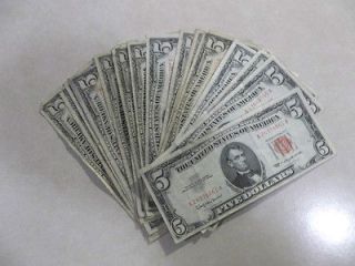 LOT OF $5 RED SEAL UNITED STATES NOTES!!! ALWAYS FREE 