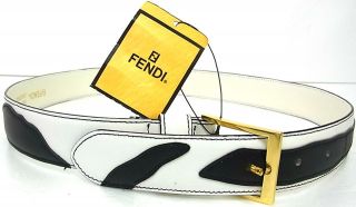   Fendi Gold Tone Genuine Leather Belt Black/White Size40 Made in Italy