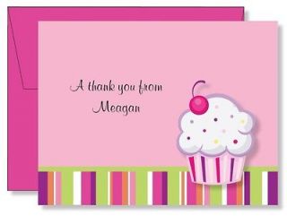 12 Custom Personalized Cupcake & Stripes Thank You Note Cards