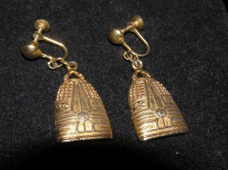 Vintage Alva Museum Replica Egyptian Influenced Etched Goldtone Dangle 