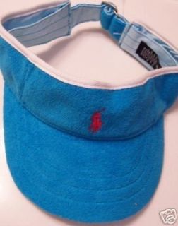 NEW RALPH LAUREN POLO TURQUOISE BLUE PINK PONY TERRY TENNIS VISOR HAT 