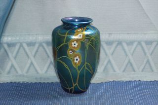 Vintage 1979 Studio Art Glass Millefiori Iridescent Aurene Signed Vase
