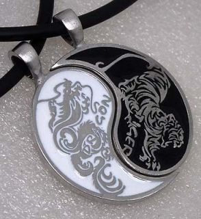 Dragon/Tiger Japanese Split Yin Yang Silver Pewter Pendant Best 