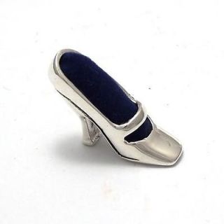 ANTIQUE STYLE MINI PIN CUSHION IN HIGH HILL SHOES SHAPE SOLID SILVER 