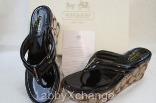Newly listed New COACH NELLA PATENT WEDGE Thong Sandals Chestnut BROWN 