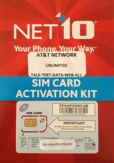 Newly listed NET10 SIM Activation Kit for AT&T iPhone 3 / 3G / 3GS or 