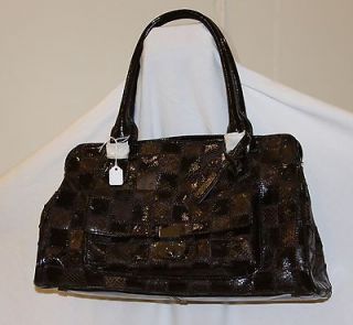 NWT ABRO Dark Brown Patent Leather Reptile Patchwork Satchel
