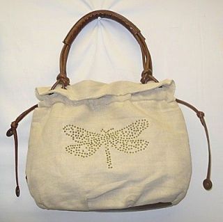 nica beige canvas shoulder handbag purse tote
